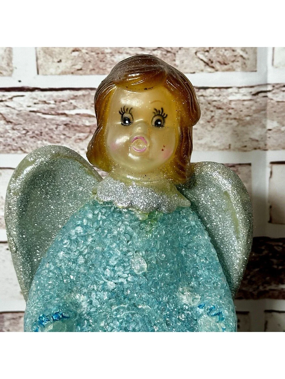 Vintage 10” Christmas Angel Melted Popcorn Plastic Tree Topper or Table Decor’